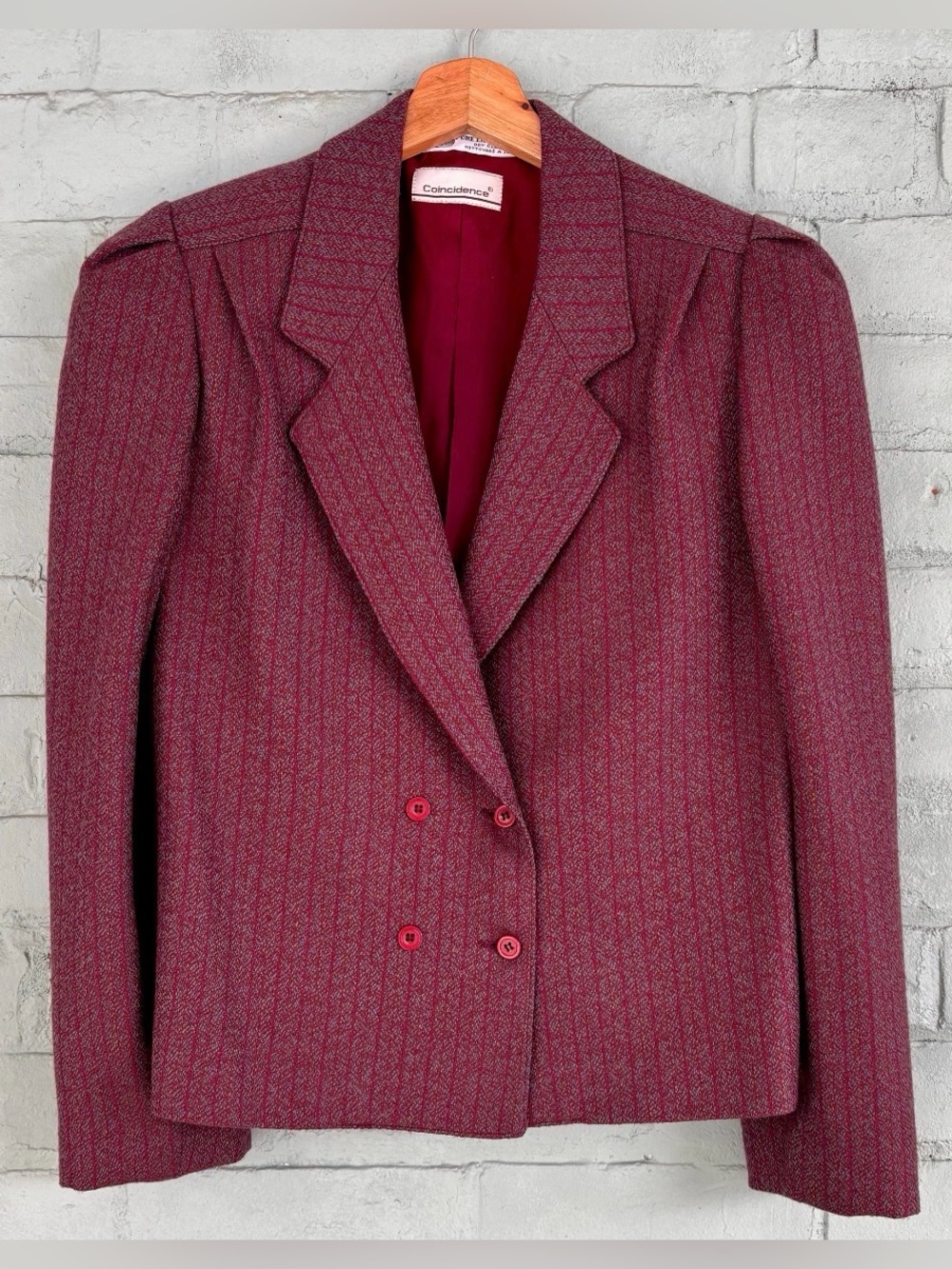 Vintage Burgundy Striped Double-Breasted Blazer